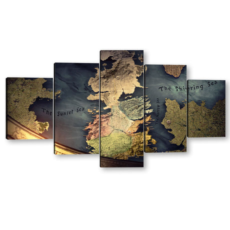 5 Piece Game of Thrones World Map Canvas Wall Art