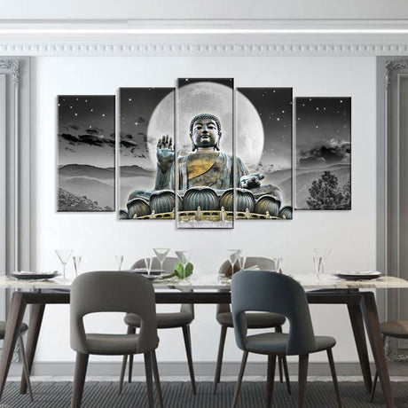 5 Piece Giant Tian Tan Buddha Canvas Wall Art