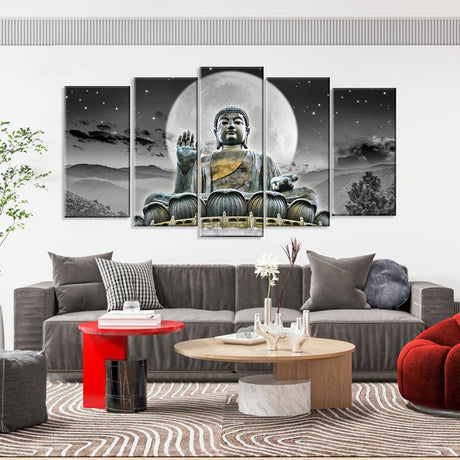 5 Piece Giant Tian Tan Buddha Canvas Wall Art