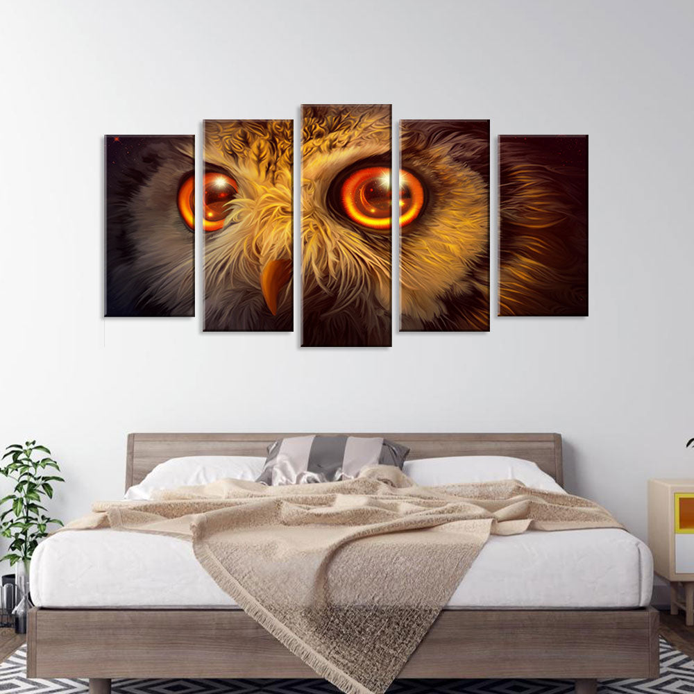 5 Piece Gold Owl Eyes Canvas Wall Art