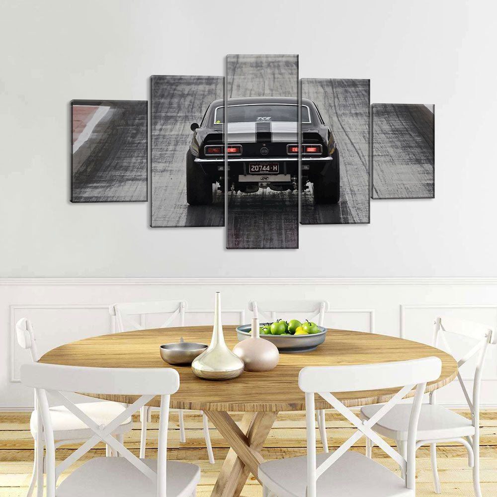 5 Piece Gray Drag Racing Car Canvas Wall Art