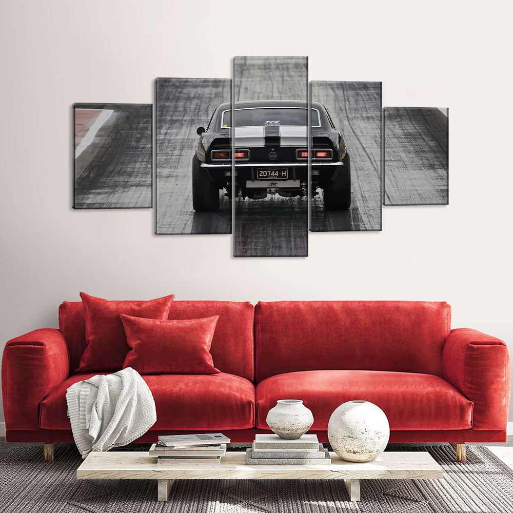 5 Piece Gray Drag Racing Car Canvas Wall Art