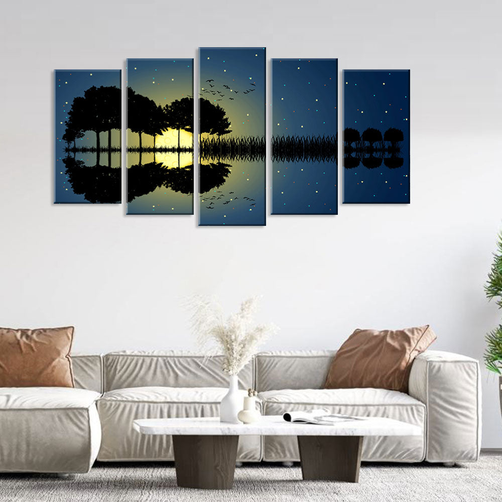 5 Piece Guitar Island under Moonlight Canvas Wall Art