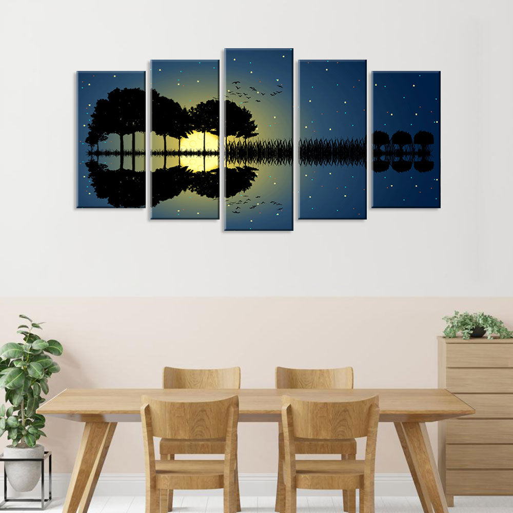 5 Piece Guitar Island under Moonlight Canvas Wall Art