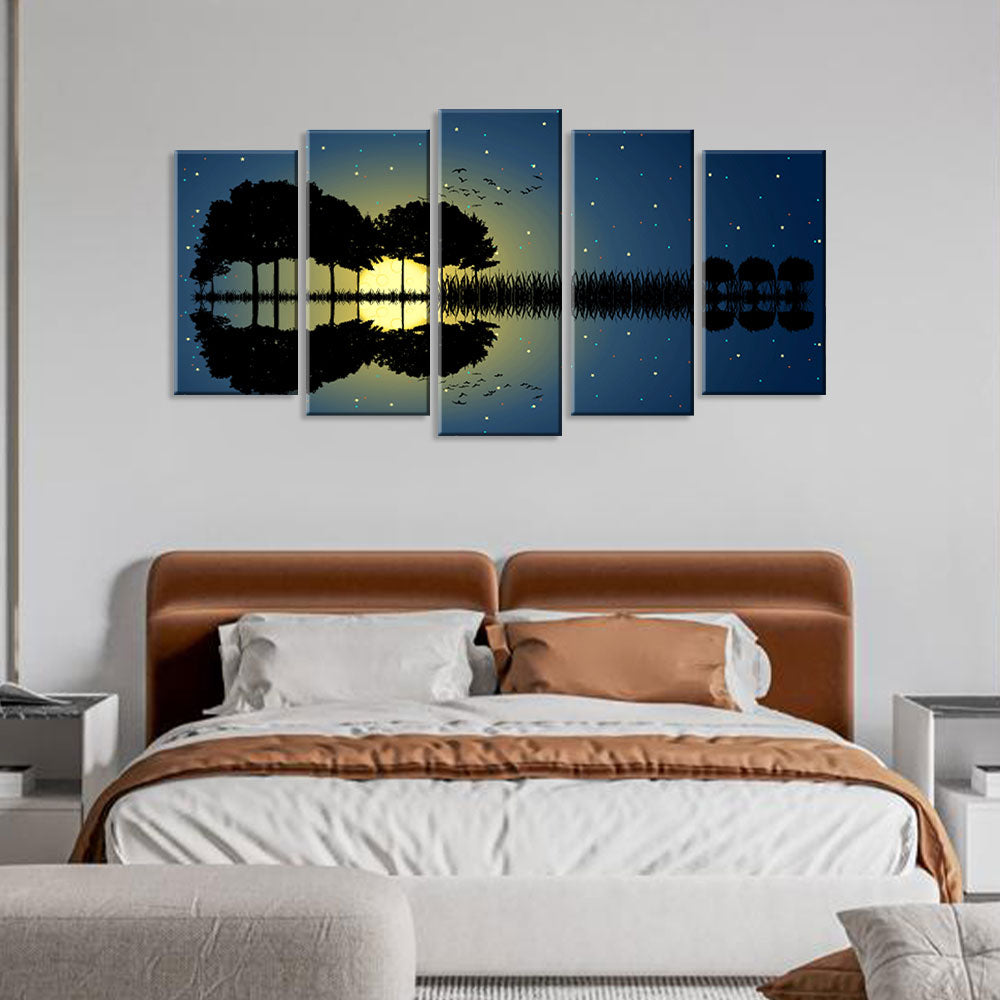 5 Piece Guitar Island under Moonlight Canvas Wall Art