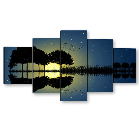 5 Piece Guitar Island under Moonlight Canvas Wall Art