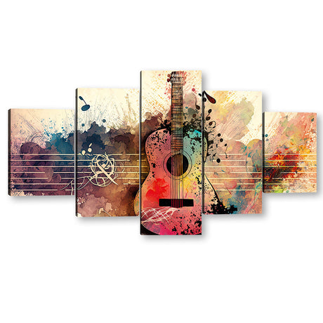 5 Piece Guitar with Colorful Pastel Notes Canvas Wall Art