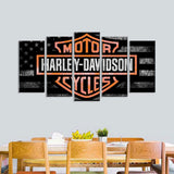 5 Piece Harley Davidson in American Flag Canvas Wall Art