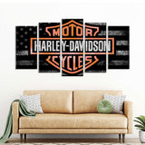 5 Piece Harley Davidson in American Flag Canvas Wall Art