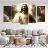 5 Piece Heavenly Jesus Christ in the Clouds Canvas Wall Art