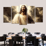 5 Piece Heavenly Jesus Christ in the Clouds Canvas Wall Art