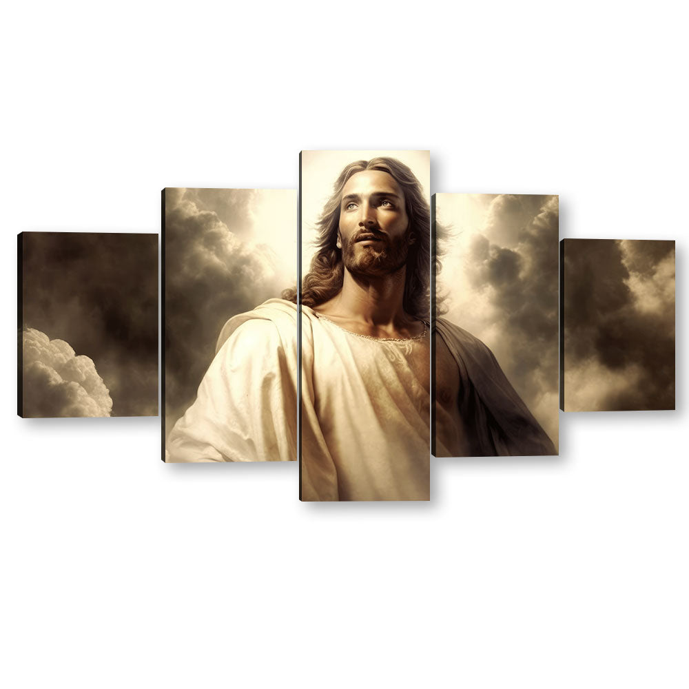 5 Piece Heavenly Jesus Christ in the Clouds Canvas Wall Art