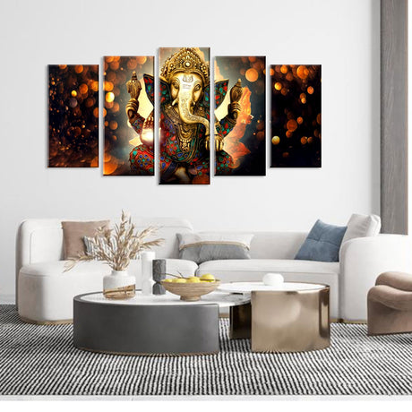 5 Piece Hindu God Ganesh Canvas Wall Art