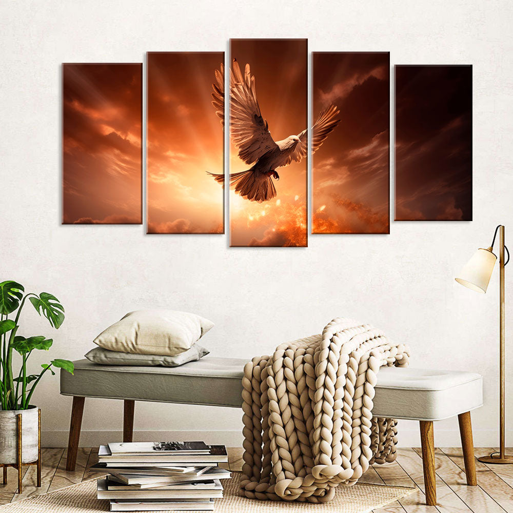 5 Piece Holy Spirit White Dove Canvas Wall Art