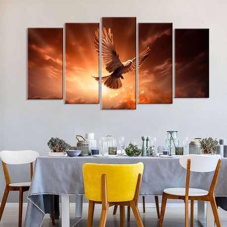 5 Piece Holy Spirit White Dove Canvas Wall Art