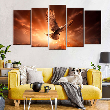 5 Piece Holy Spirit White Dove Canvas Wall Art