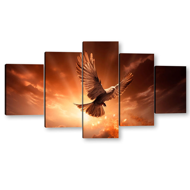 5 Piece Holy Spirit White Dove Canvas Wall Art