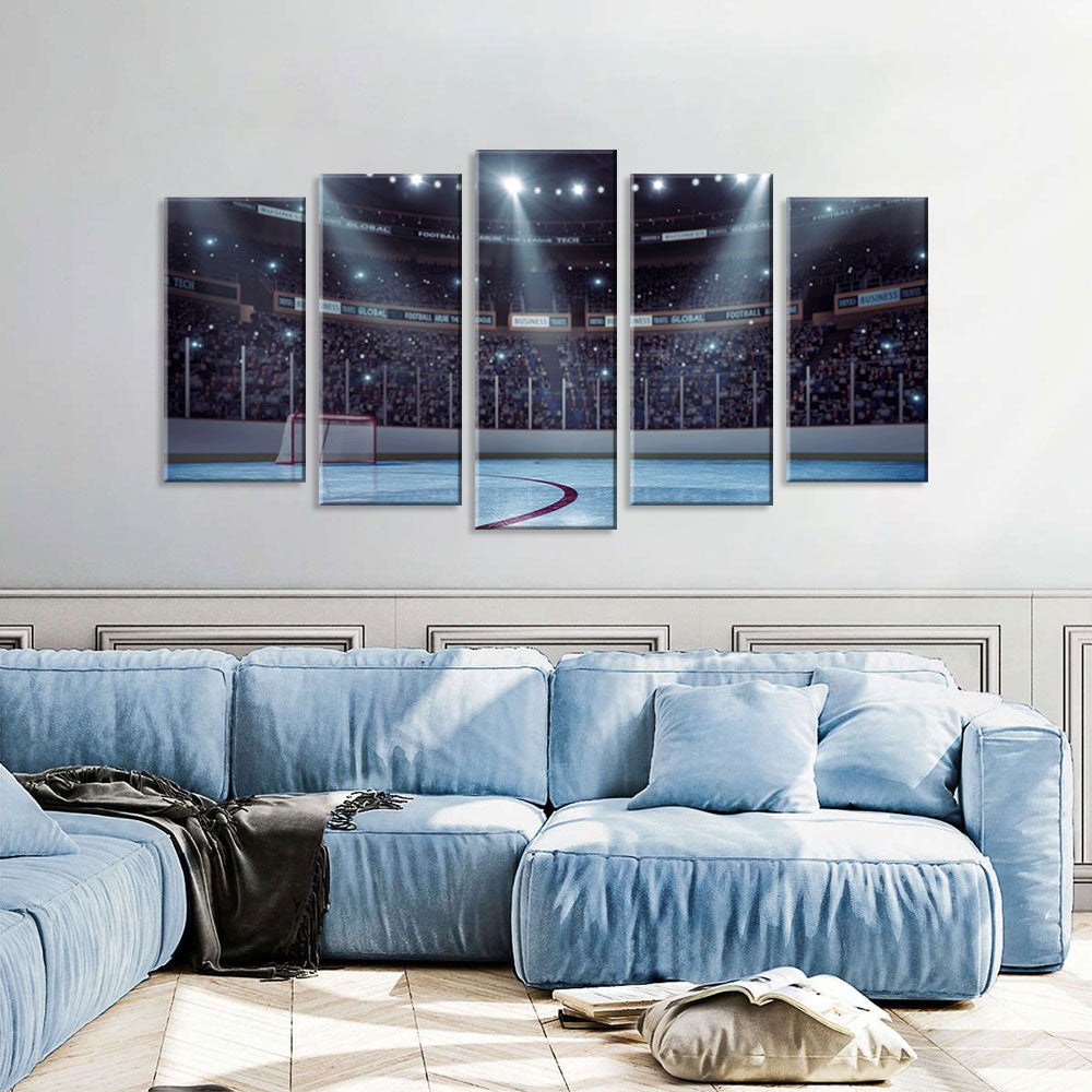 5 Piece Icy Hockey Arena Canvas Wall Art