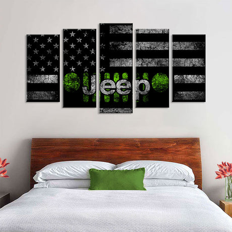 5 Piece Jeep in American Flag Canvas Wall Art