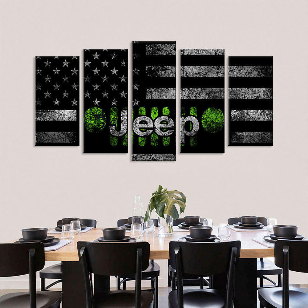 5 Piece Jeep in American Flag Canvas Wall Art