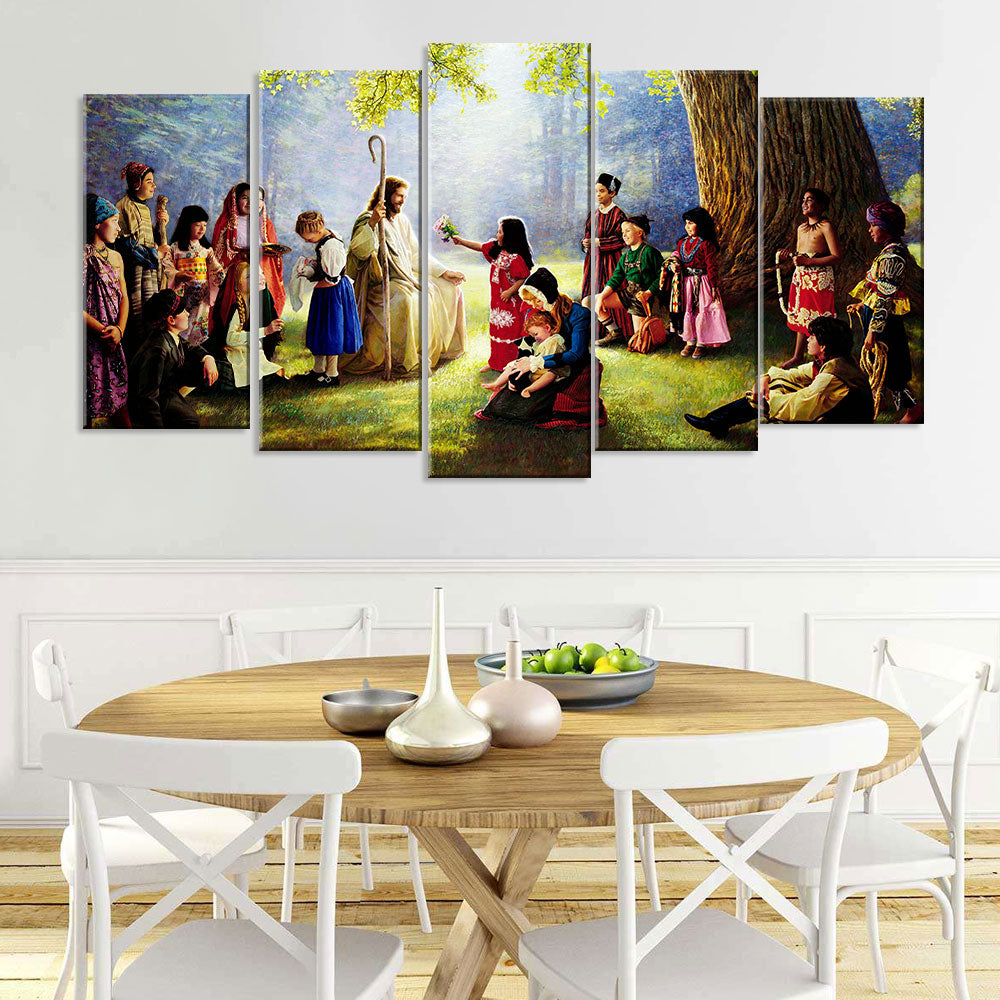 5 Piece Jesus Children of the World Canvas Wall Art