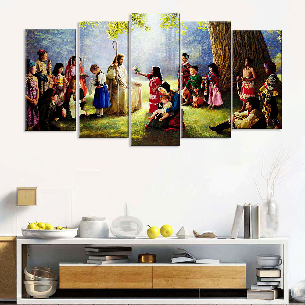 5 Piece Jesus Children of the World Canvas Wall Art