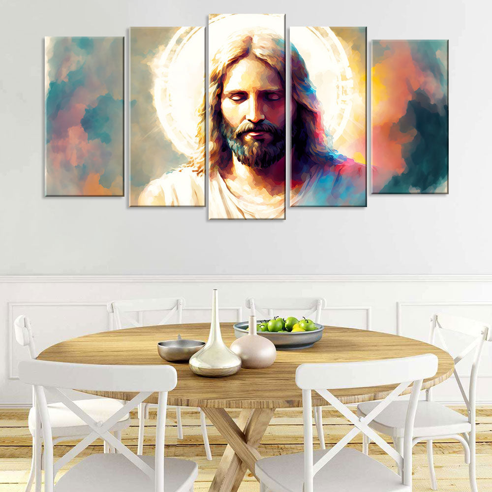 5 Piece Jesus Christ Meditating in Heaven Canvas Wall Art