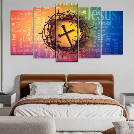 5 Piece Jesus Crown of Thorns and Cross Canvas Wall Art