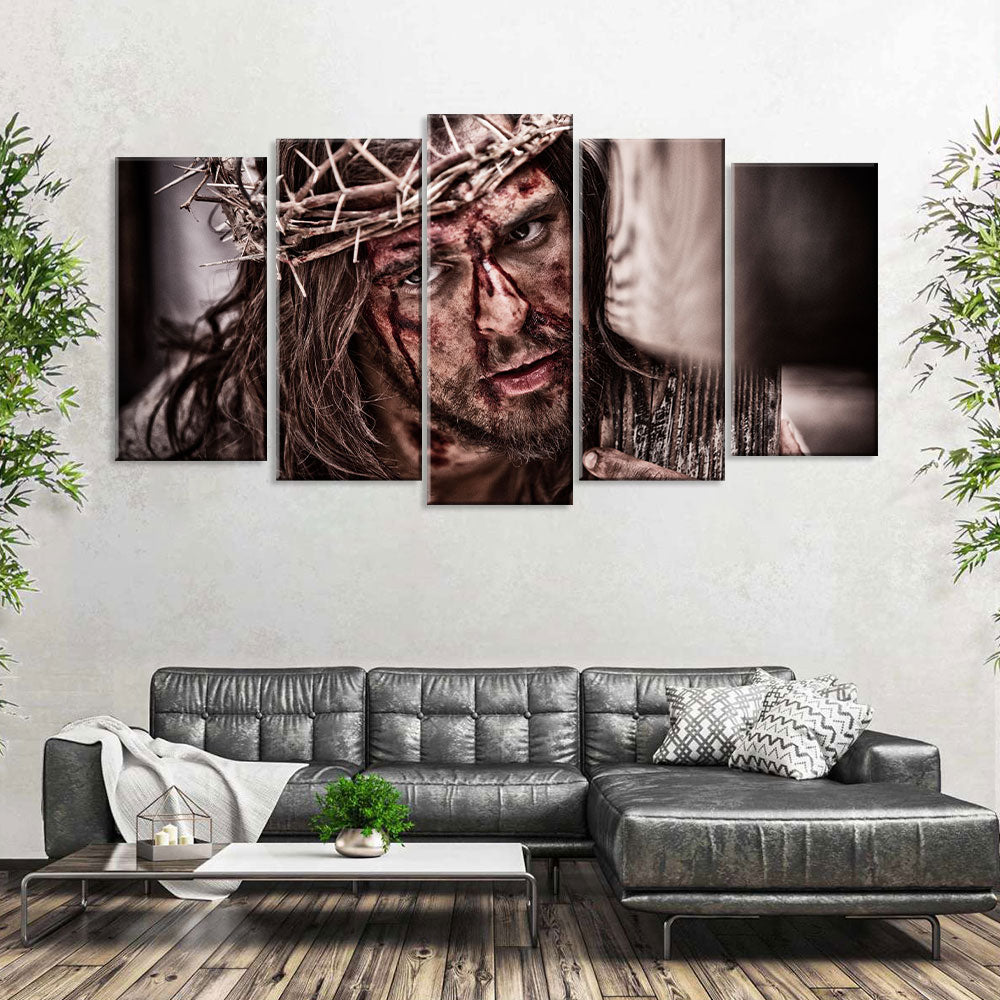 5 Piece Jesus with Crown of Thorns Canvas Wall Art