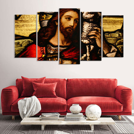 5 Piece Jesus with Lamb Canvas Wall Art