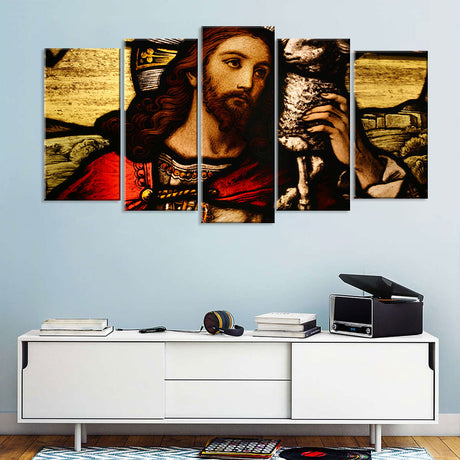 5 Piece Jesus with Lamb Canvas Wall Art