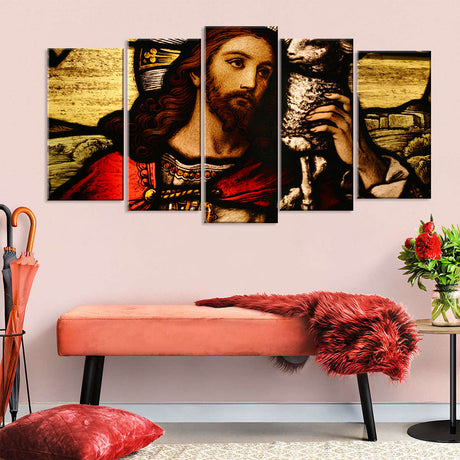 5 Piece Jesus with Lamb Canvas Wall Art