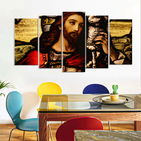 5 Piece Jesus with Lamb Canvas Wall Art