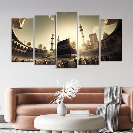 5 Piece Kaaba in Masjid Al Haram Canvas Wall Art