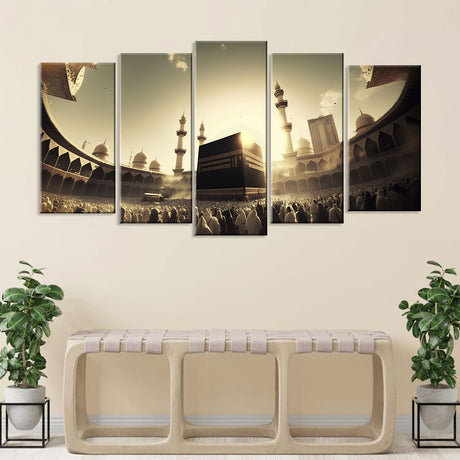 5 Piece Kaaba in Masjid Al Haram Canvas Wall Art