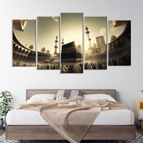 5 Piece Kaaba in Masjid Al Haram Canvas Wall Art