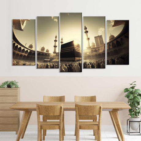 5 Piece Kaaba in Masjid Al Haram Canvas Wall Art