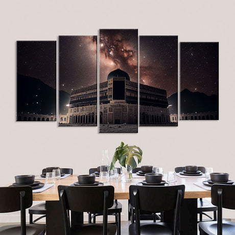 5 Piece Kaaba in Mecca with Night Sky Canvas Wall Art