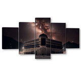 5 Piece Kaaba in Mecca with Night Sky Canvas Wall Art