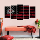 5 Piece Kansas City Chiefs in American Flag Canvas Wall Art