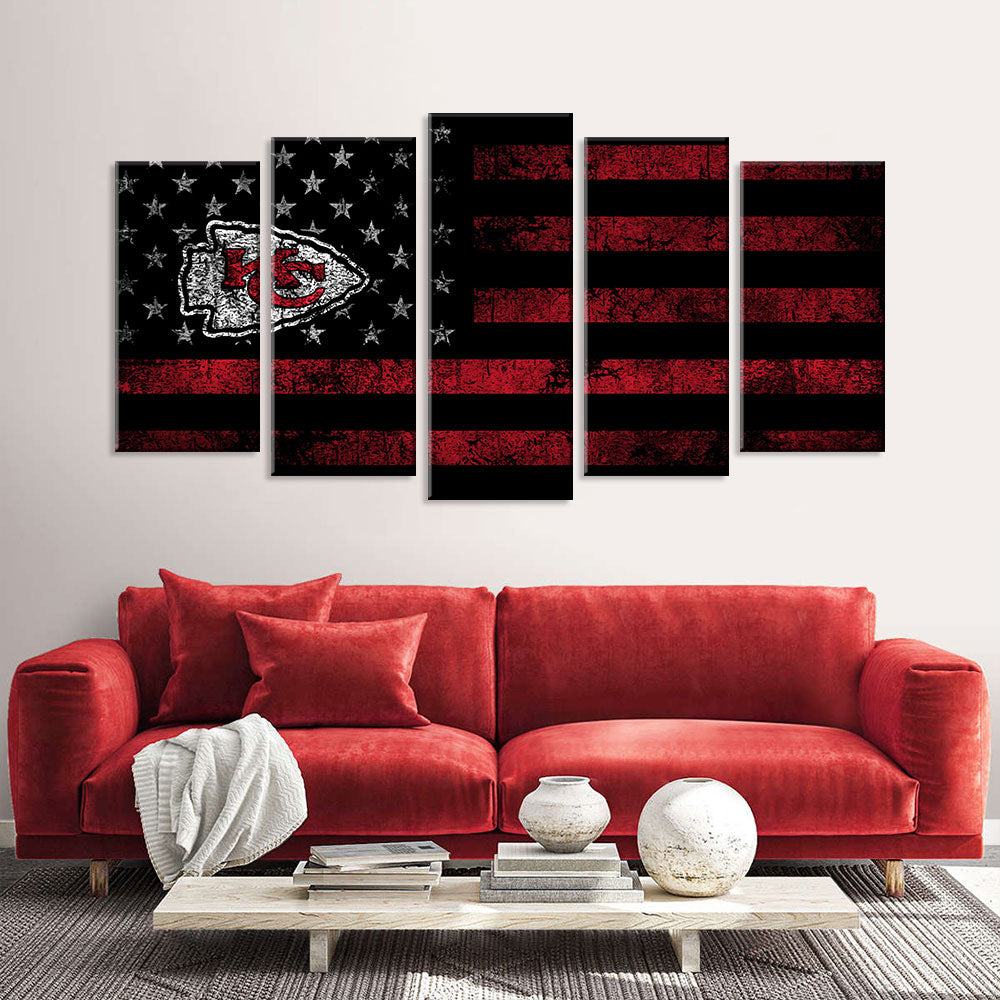 5 Piece Kansas City Chiefs in American Flag Canvas Wall Art