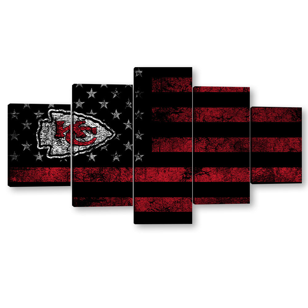 5 Piece Kansas City Chiefs in American Flag Canvas Wall Art