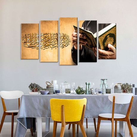 5-Panel Quran & Arabic Calligraphy Canvas Wall Art