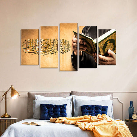 5-Panel Quran & Arabic Calligraphy Canvas Wall Art