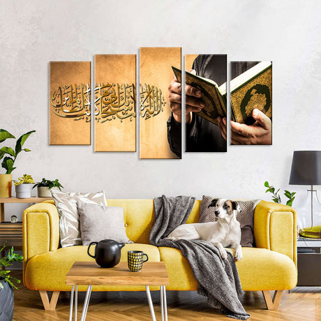 5-Panel Quran & Arabic Calligraphy Canvas Wall Art