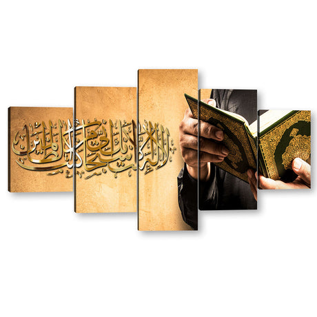 5-Panel Quran & Arabic Calligraphy Canvas Wall Art