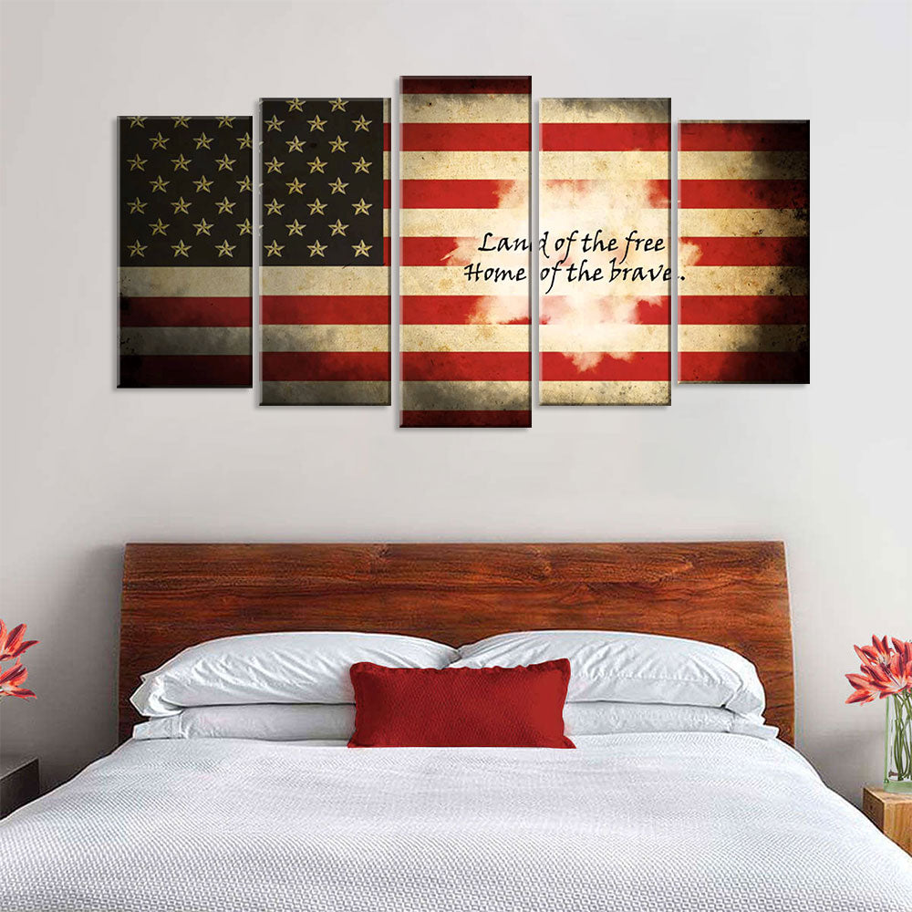 5 Piece Land of the Free American Flag Canvas Wall Art