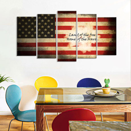 5 Piece Land of the Free American Flag Canvas Wall Art