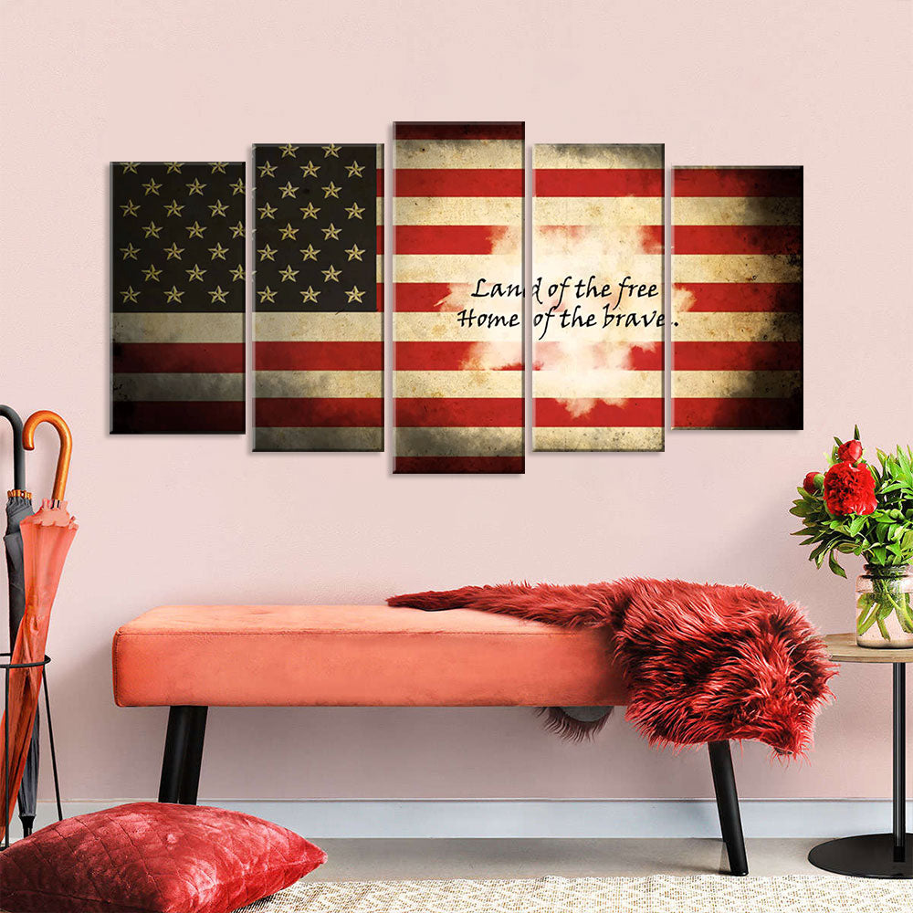 5 Piece Land of the Free American Flag Canvas Wall Art