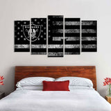 5 Piece Las Vegas Raiders in American Flag Canvas Wall Art